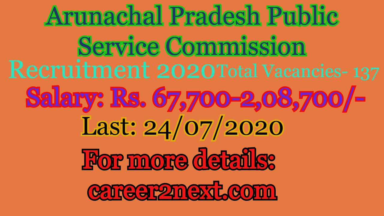 Arunachal Pradesh Public Service Commission Recruitment 2020 for Junior Specialist Doctor-137 posts Last date: 24/07/2020