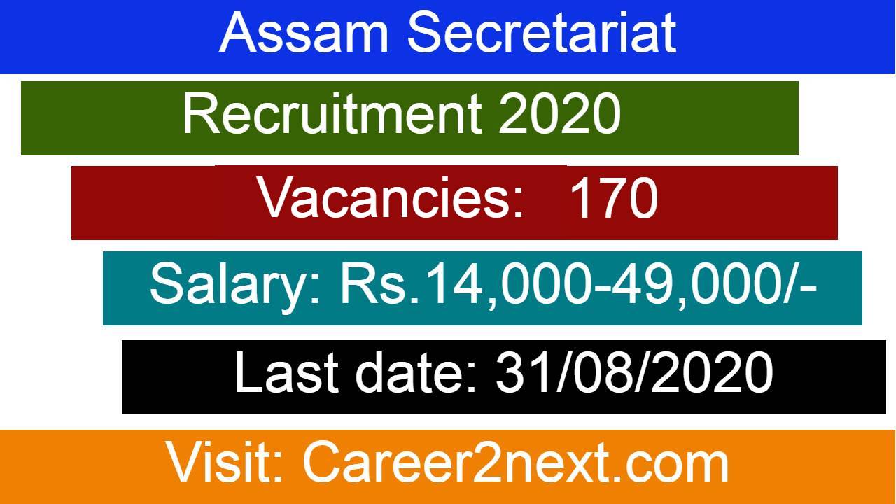 Assam Secretariat Recruitment 2020, Last Date: 31/08/2020