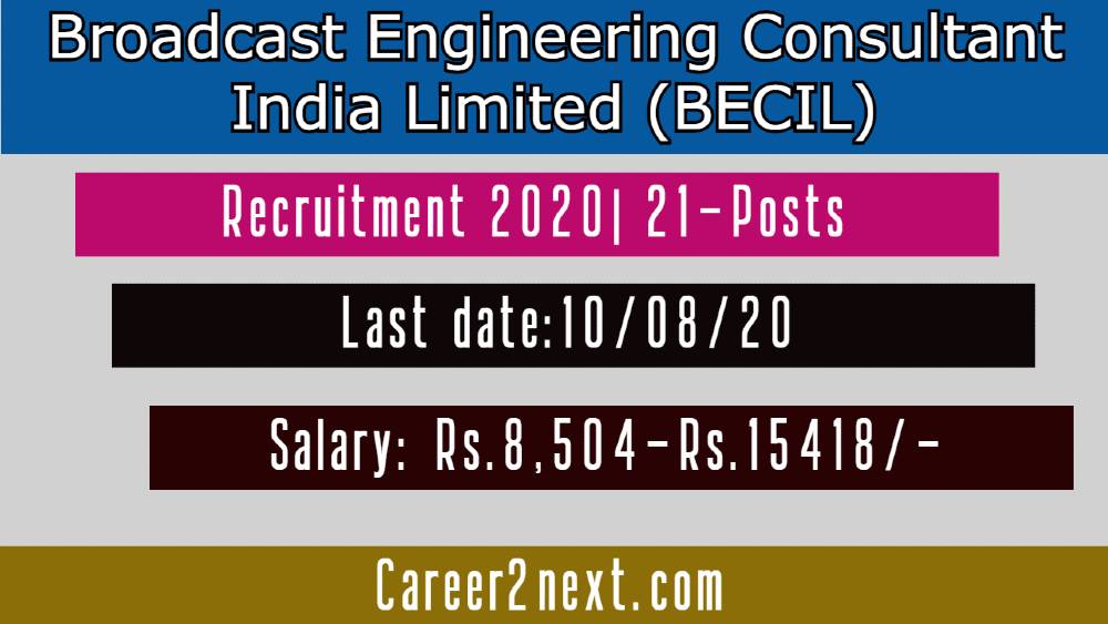 BECIL Recruitment 2020|21-Manpower post| Last date: 10/08/20