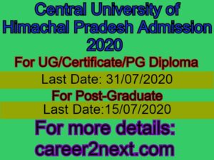 Central University of Himachal Pradesh Admission 2020 for UG/PG/ Certificate/PG Diploma