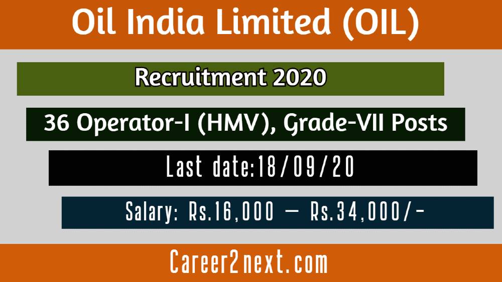 Oil India ltd Recruitment 2020 for 36 Operator-I (HMV), Grade-VII Posts