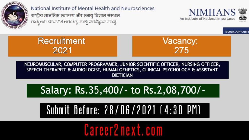 NIMHANS Recruitment 2021