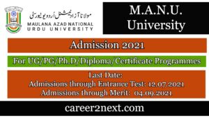 MANUU Admission 2021 – For UG, PG, Ph.D., Diploma/Certificate Programmes