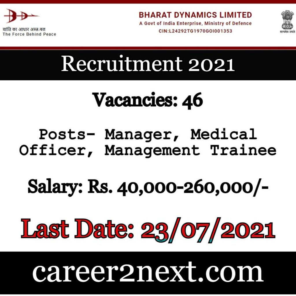 Bharat Dynamics Limited Recruitment 2021