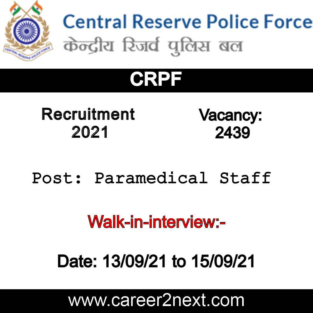 CRPF Paramedical Staff Recruitment 2021 Image