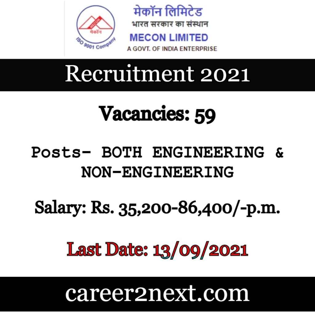MECON Limited Recruitment 2021