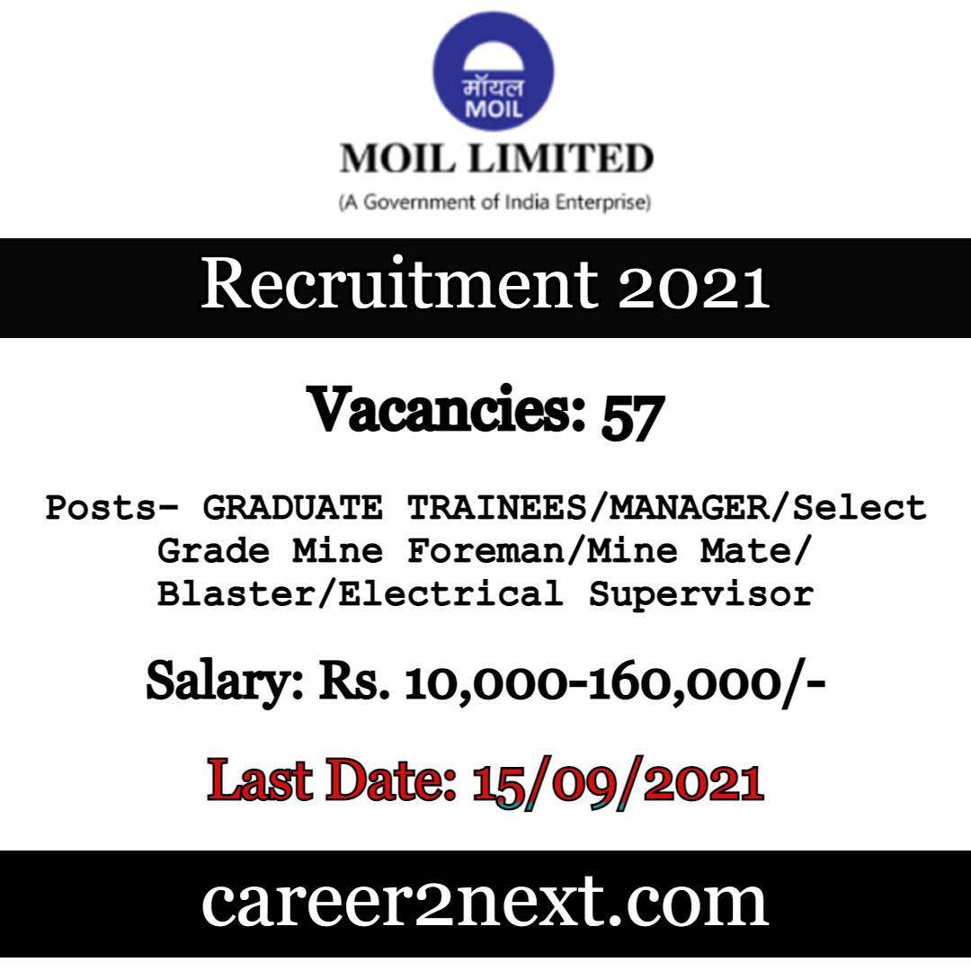 MOIL Limited Recruitment 2021 – 57 Posts