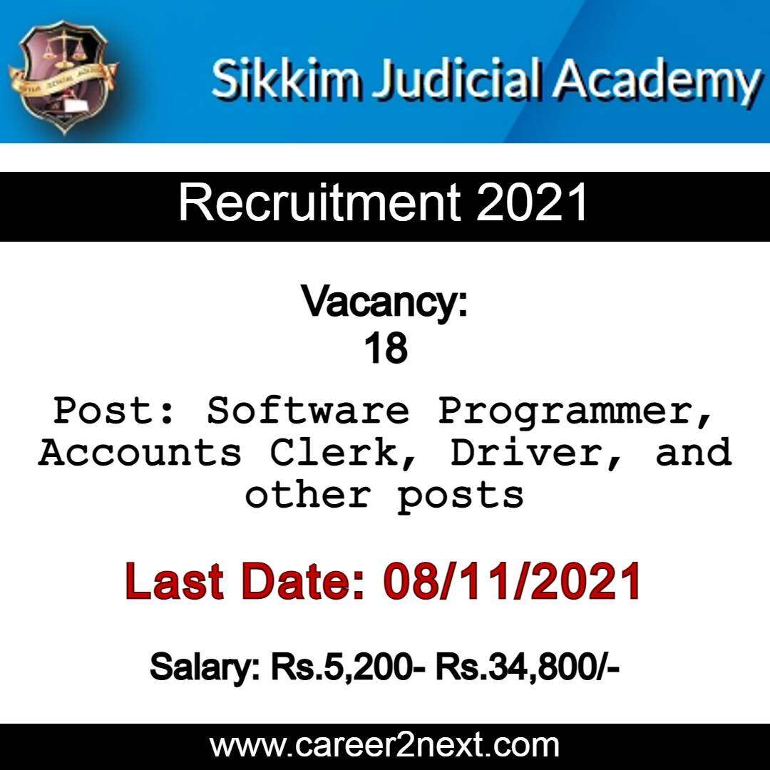 Sikkim Judicial Academy Recruitment 2021 |18-Programmer, Clerk, Driver & Others Posts