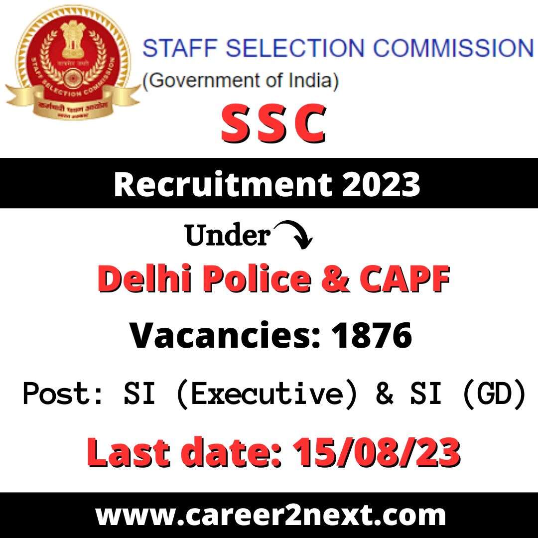 SSC SI Recruitment 2023 | 1876 Sub-Inspector Executive & GD
