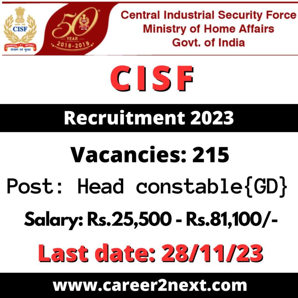 CISF Sports Quota Recruitment 2023